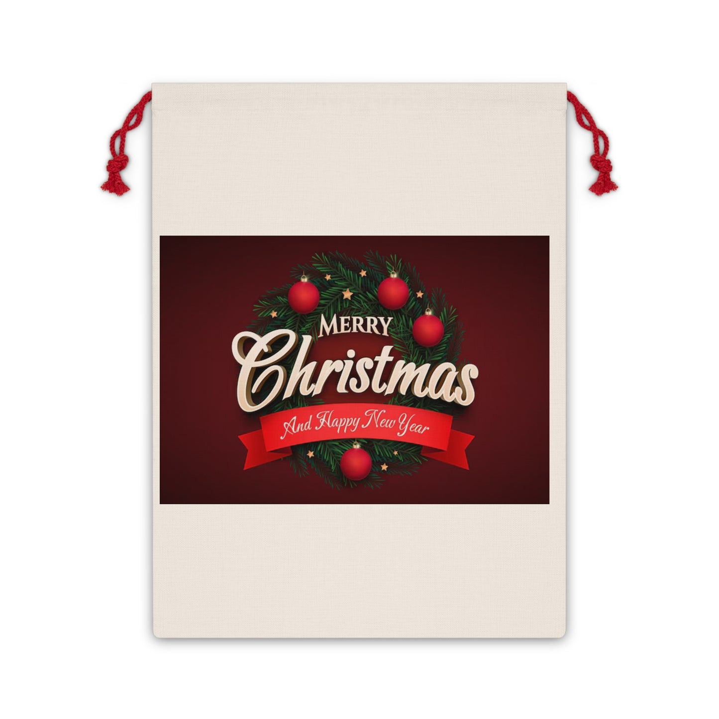Christmas Gift Bag — 'Merry Christmas and Happy New Year' Drawstring Favor Bag