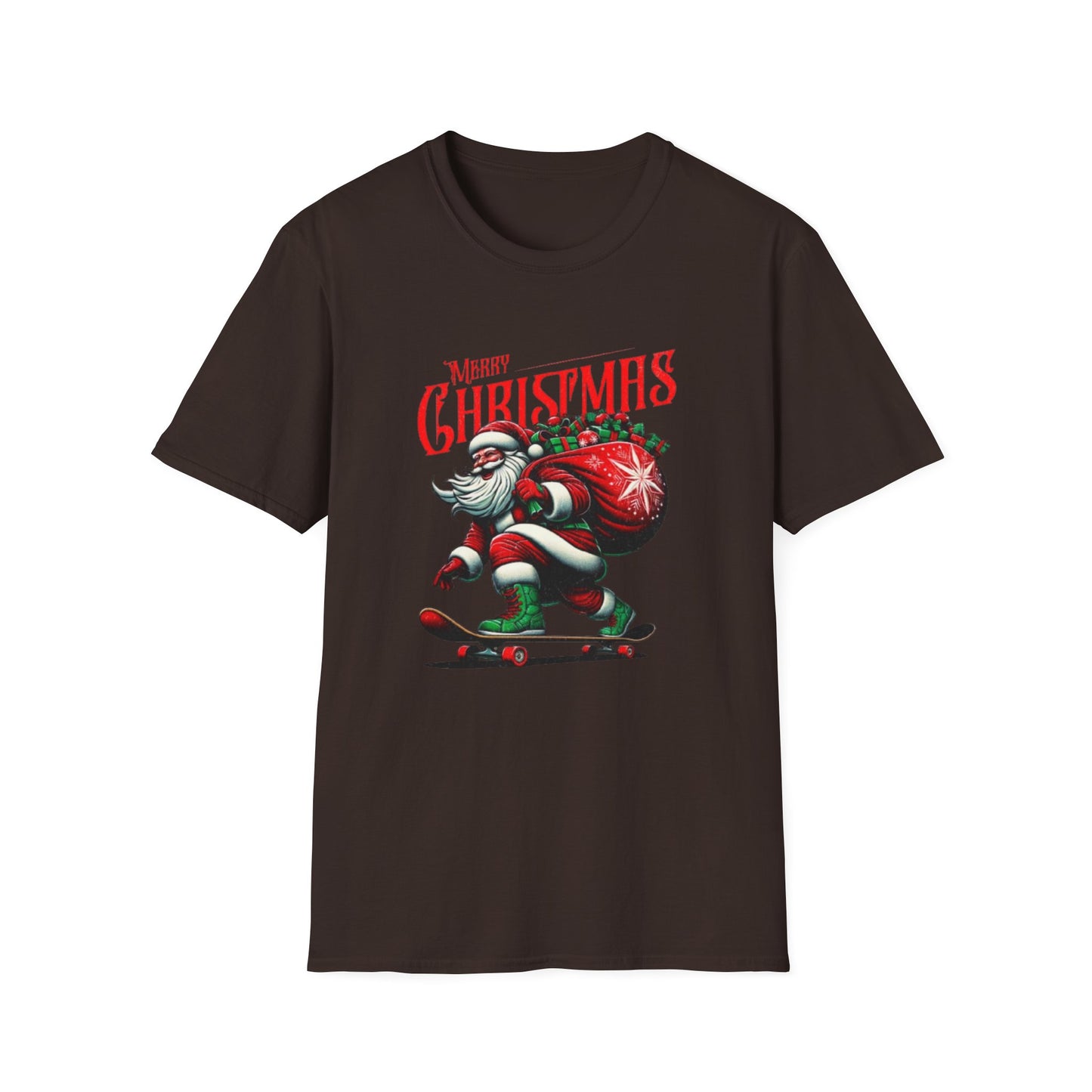 Christmas Skateboard Santa T-Shirt – 'Merry Christmas' Retro Skate Santa Tee