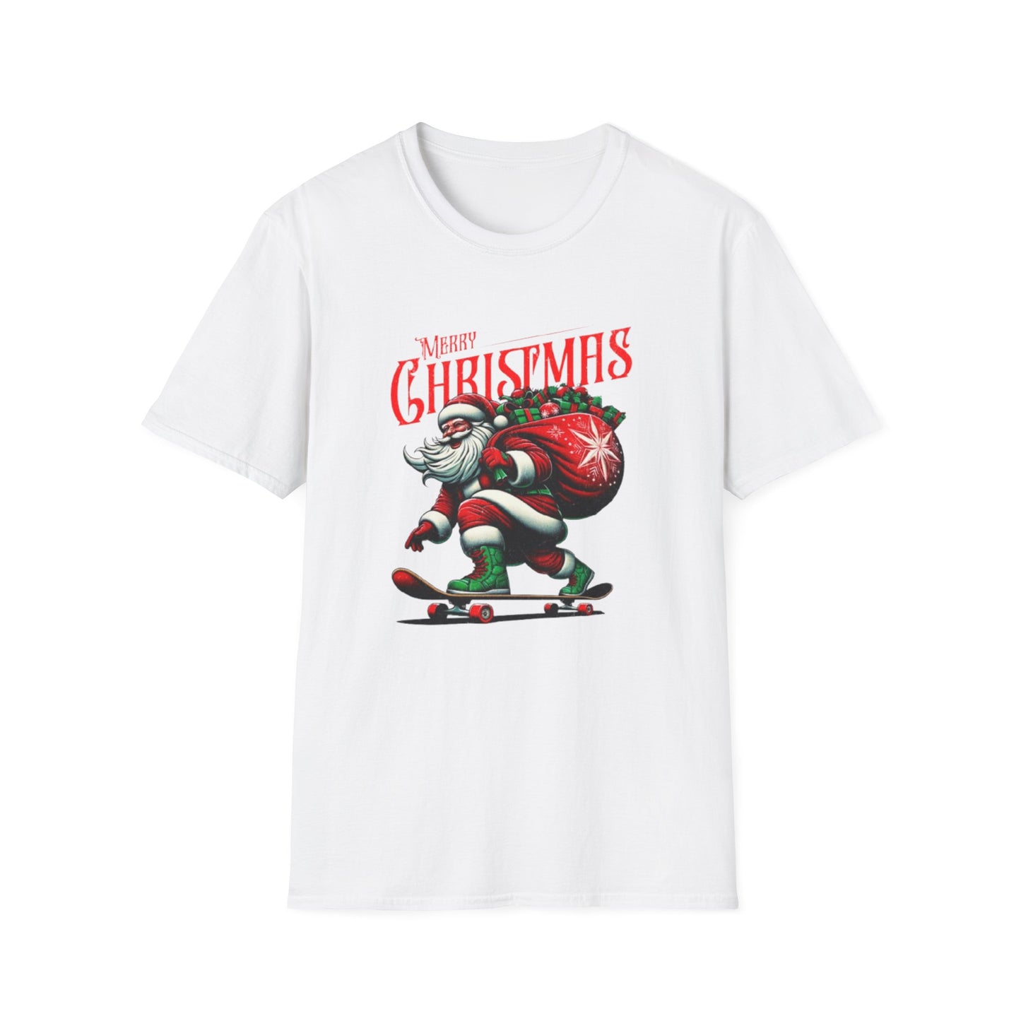 Christmas Skateboard Santa T-Shirt – 'Merry Christmas' Retro Skate Santa Tee