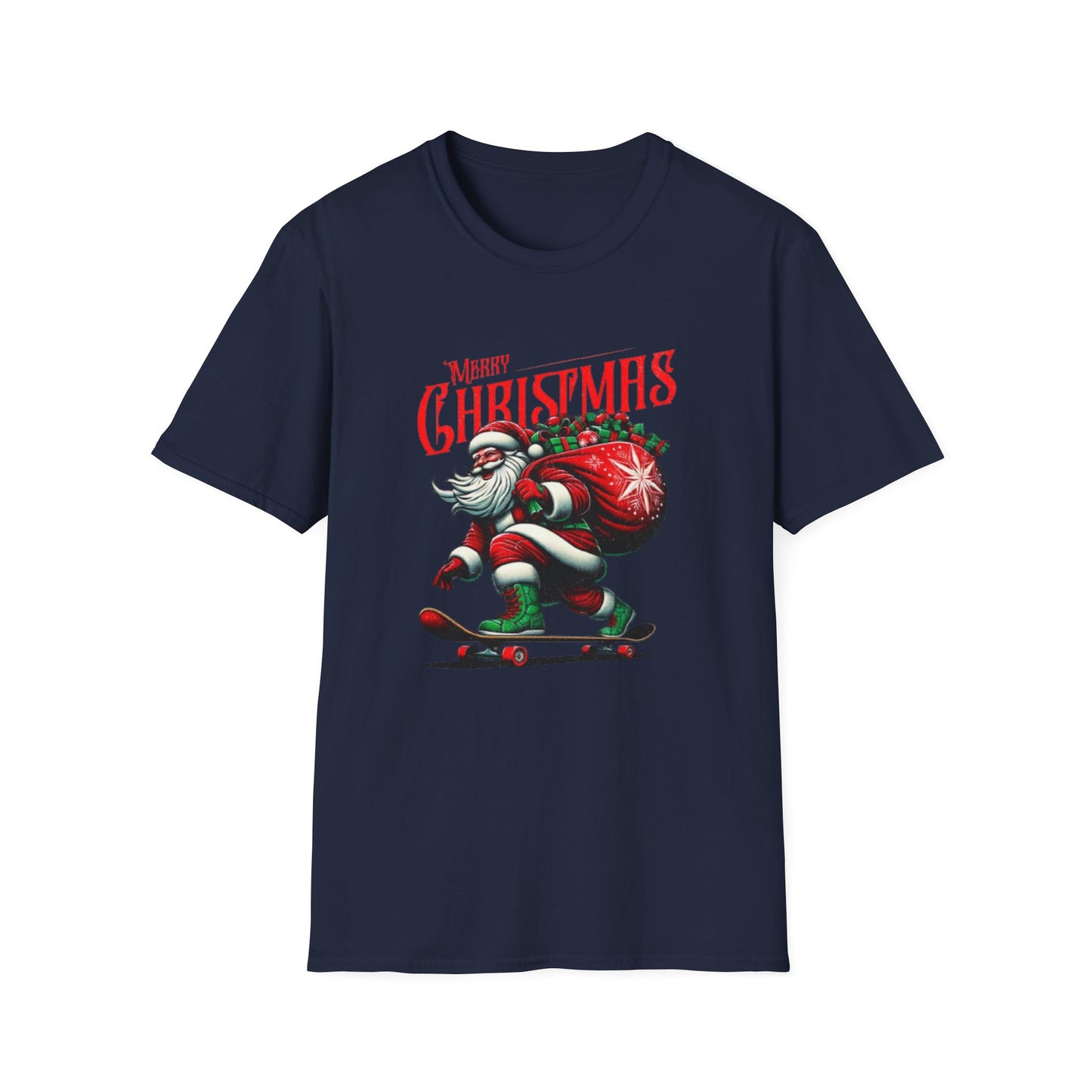 Christmas Skateboard Santa T-Shirt – 'Merry Christmas' Retro Skate Santa Tee