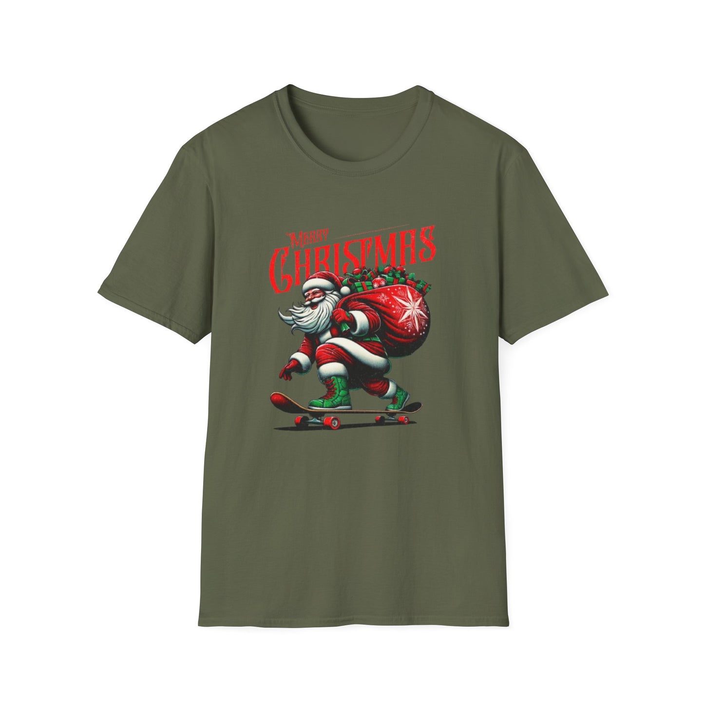 Christmas Skateboard Santa T-Shirt – 'Merry Christmas' Retro Skate Santa Tee