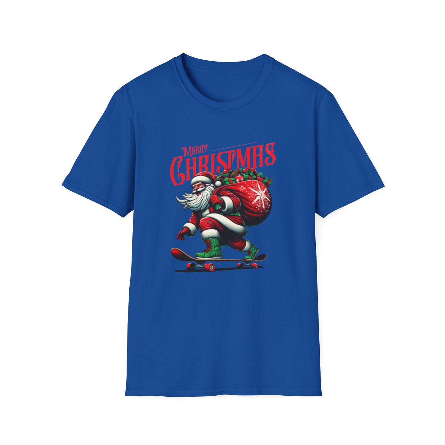 Christmas Skateboard Santa T-Shirt – 'Merry Christmas' Retro Skate Santa Tee