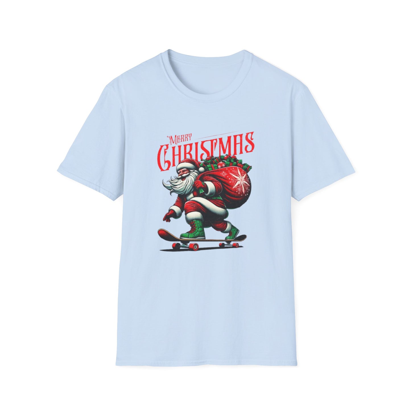 Christmas Skateboard Santa T-Shirt – 'Merry Christmas' Retro Skate Santa Tee