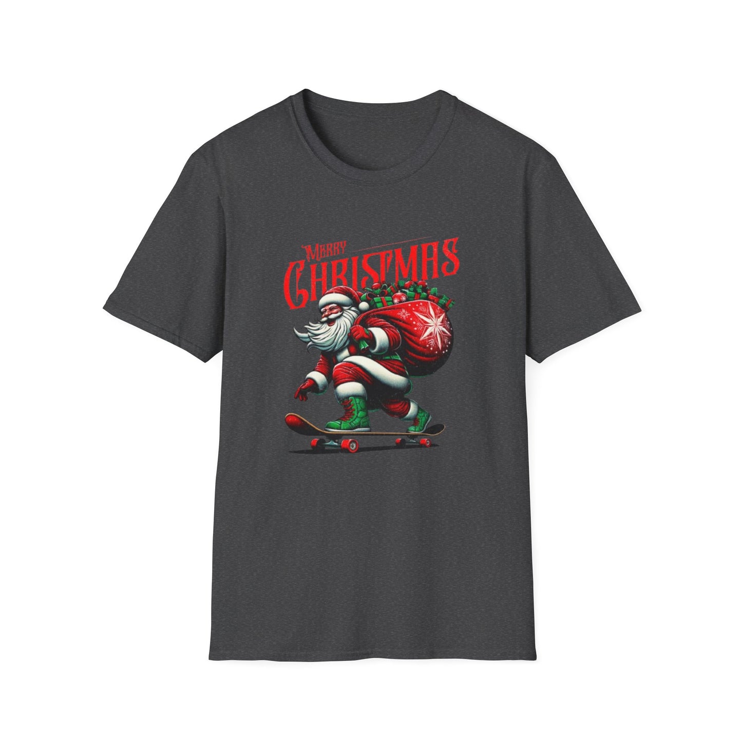 Christmas Skateboard Santa T-Shirt – 'Merry Christmas' Retro Skate Santa Tee