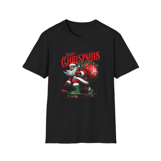 Christmas Skateboard Santa T-Shirt – 'Merry Christmas' Retro Skate Santa Tee